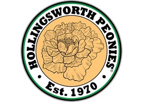 Hollingsworth Peonies Logo - EST. 1970 Missouri peony nursery circular badge with orange peony flower