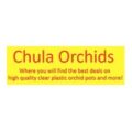 Chula Orchids wordmark - yellow background red text