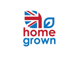 British Home Grown mark — Union Jack leaf icon plus 'home grown' wordmark in red and blue