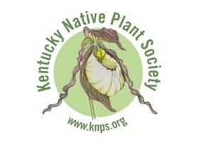 Kentucky Native Plant Society logo featuring Lady's Slipper orchid encircled by society name and website knps.org on a soft green ring.