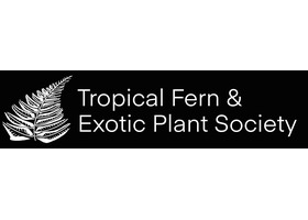 Tropical Fern & Exotic Plant Society - white fern frond on black background with two-line wordmark