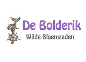 荷兰 Bolderik 野花种子苗圃 logo，白底配黑色野花插画与紫色 De Bolderik 字样