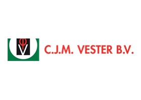 C.J.M. Vester 标志，绿色 U 形图形内嵌红色环，下方是红色 C.J.M. VESTER B.V. 字样