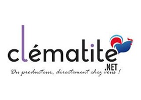 法国园林植物专家 logo，浅色底配 Clematite 字母与 NET 字样加 NET 红色