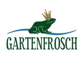 德国 花园青蛙公司 Gartenfrosch GmbH logo,绿青蛙在水波上端坐配 GARTENFROSCH 字样