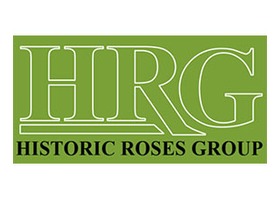 英国历史玫瑰小组 HRG logo，绿色底配白色 HRG 字母与 Historic Roses Group 副标