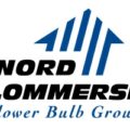 Nord Lommerse 标志,蓝色郁金香图形配黑色 NORD LOMMERSE 字样和蓝色 Flower Bulb Group 标语