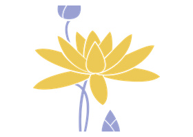 Seerosenfarm 标志：金色重瓣睡莲配淡蓝色花茎的图案