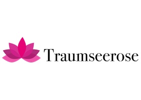Traumseerose 标志：洋红色睡莲花瓣图案与黑色 Traumseerose 字标