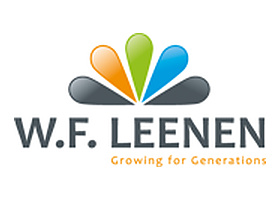 W.F. Leenen 公司标志，上方是橙色、绿色与蓝色三片花瓣组成的图形，下方是深灰色 W.F. LEENEN 字标与橙色 Growing for Generations 字样